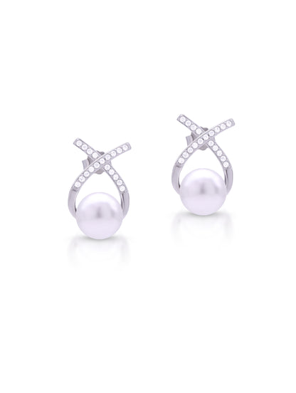 Siyajewelly Elegant Pearl & Crystal Twist Drop Earrings – Silver Tone Statement Earrings for Women