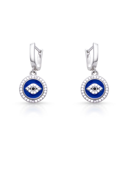 Siyajewelly Blue Evil Eye Crystal Drop Earrings – Silver Tone Lucky Charm Earrings for Women