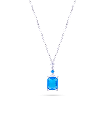 Siyajewelly Royal Blue Square Crystal Pendant Necklace – Silver Tone Elegant Necklace for Women