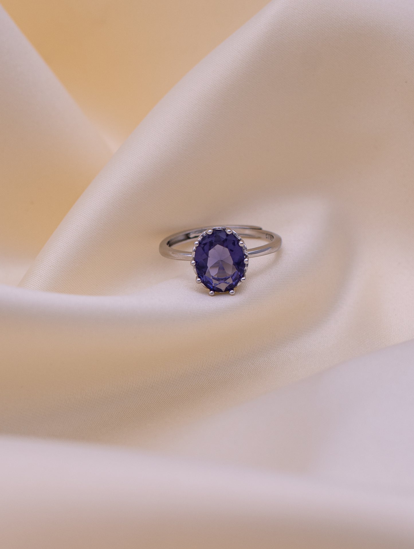 Siyajewelly Elegant Purple Oval Crystal Solitaire Ring – Silver Tone Statement Ring for Women