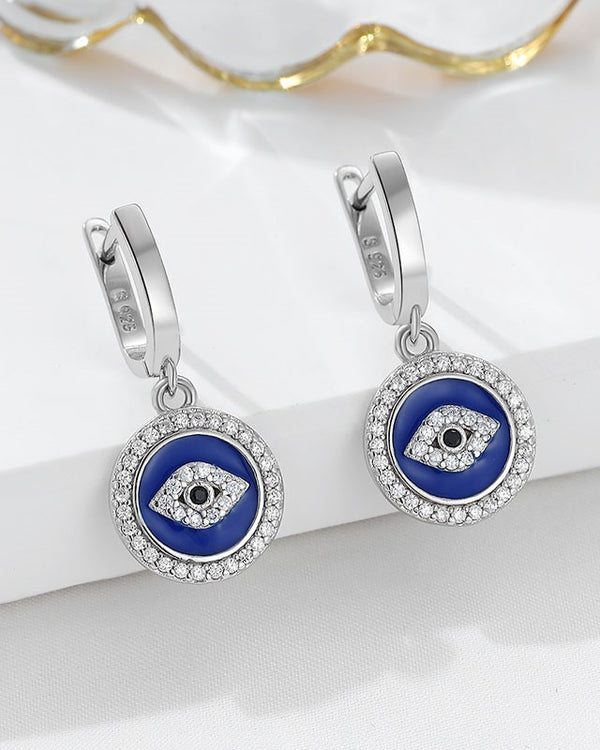 Siyajewelly Blue Evil Eye Crystal Drop Earrings – Silver Tone Lucky Charm Earrings for Women
