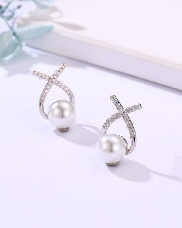Siyajewelly Elegant Pearl & Crystal Twist Drop Earrings – Silver Tone Statement Earrings for Women