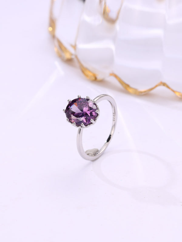 Siyajewelly Elegant Purple Oval Crystal Solitaire Ring – Silver Tone Statement Ring for Women