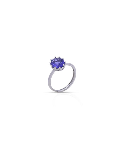 Siyajewelly Elegant Purple Oval Crystal Solitaire Ring – Silver Tone Statement Ring for Women