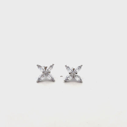 Siyajewelly Sparkling Four Petal Crystal Flower Stud Earrings – Silver Tone Elegant Earrings for Women