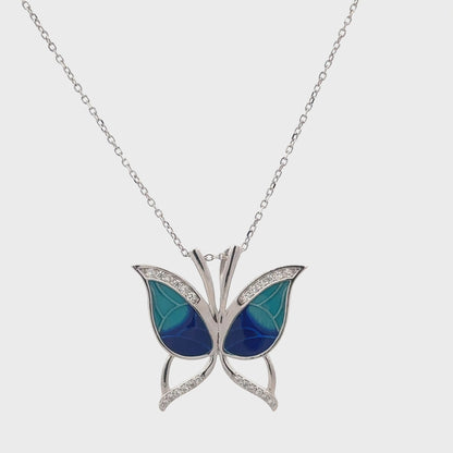 Siyajewelly Blue Butterfly Crystal Pendant Necklace – Silver Tone Elegant Necklace for Women