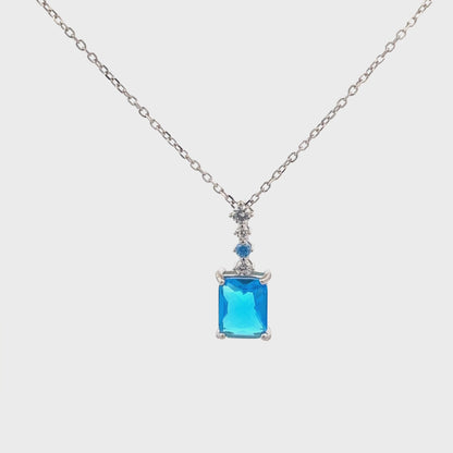 Siyajewelly Royal Blue Square Crystal Pendant Necklace – Silver Tone Elegant Necklace for Women