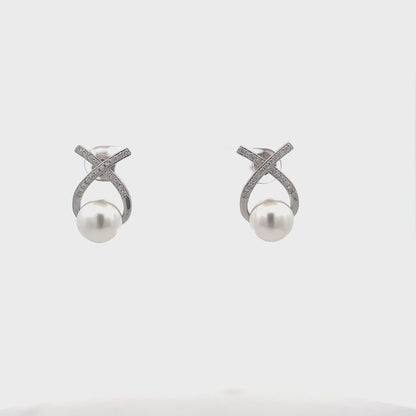 Siyajewelly Elegant Pearl & Crystal Twist Drop Earrings – Silver Tone Statement Earrings for Women