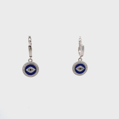 Siyajewelly Blue Evil Eye Crystal Drop Earrings – Silver Tone Lucky Charm Earrings for Women