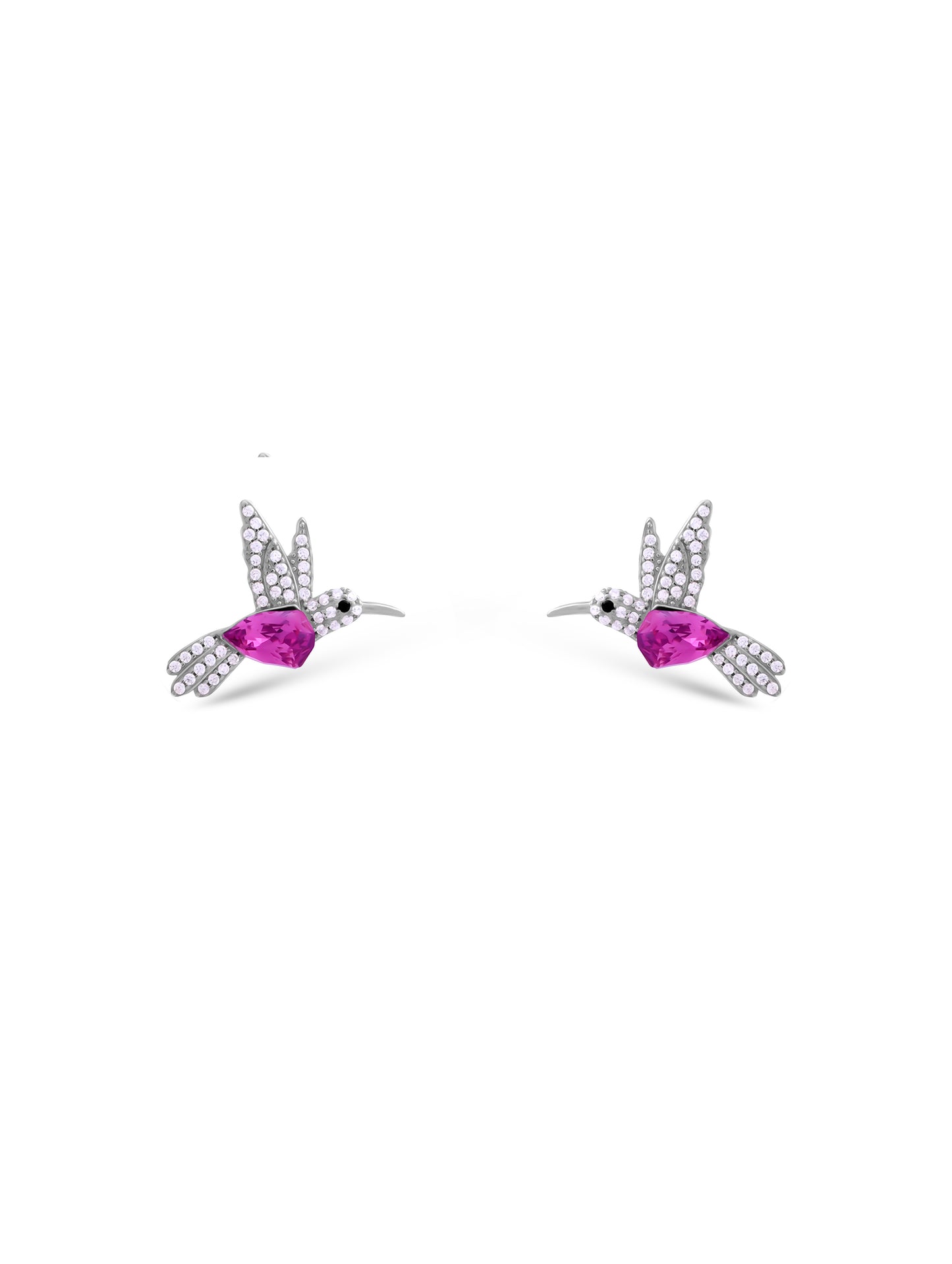 Siyajewelly Pink Crystal Hummingbird Stud Earrings – Silver Tone Sparkling Bird Earrings for Women