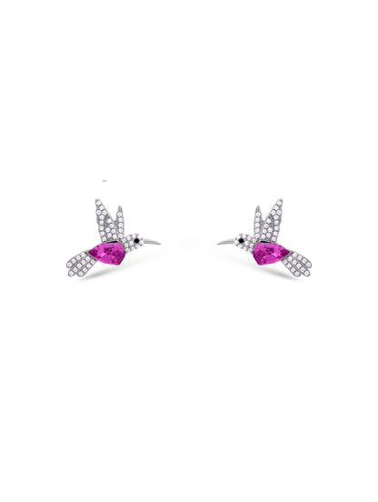 Siyajewelly Pink Crystal Hummingbird Stud Earrings – Silver Tone Sparkling Bird Earrings for Women